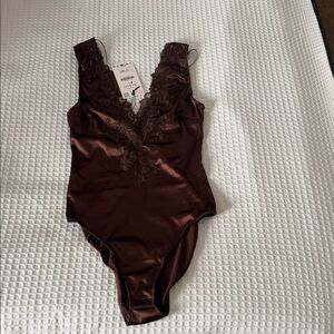 Zara Chocolate Satin Lace Bodysuit